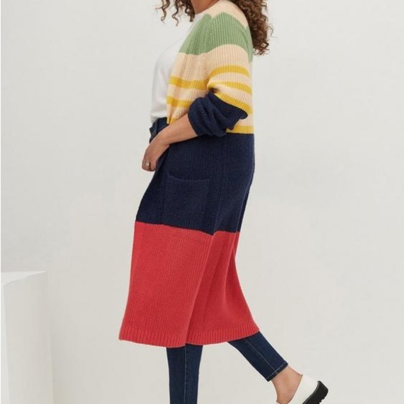 Torrid Long Stripe Color Block Black Red SZ 0 Cardigan - Picture 5 of 15